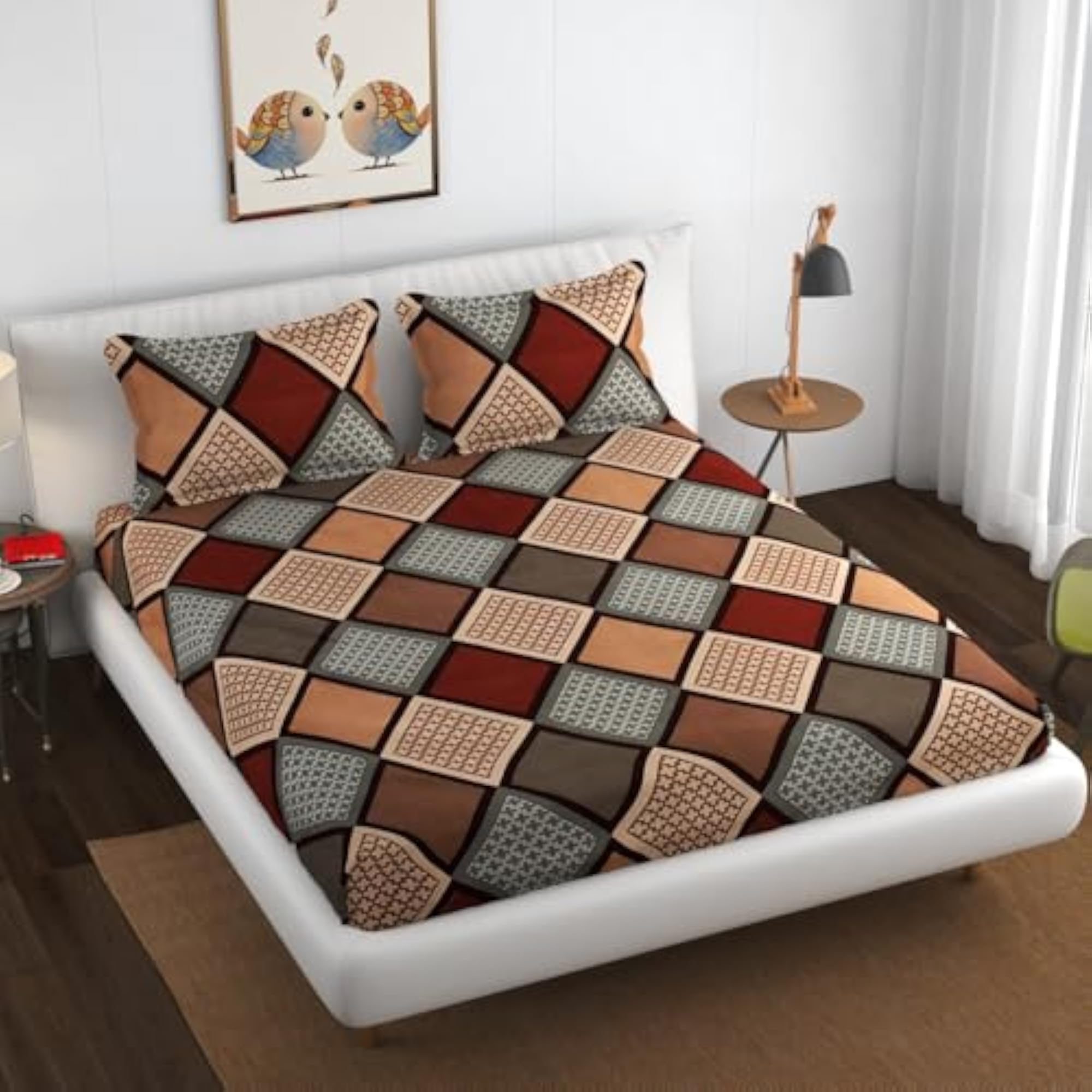 Premium Heavy Cotton Fitted Bedsheets with 2 King Size Pillow Covers
